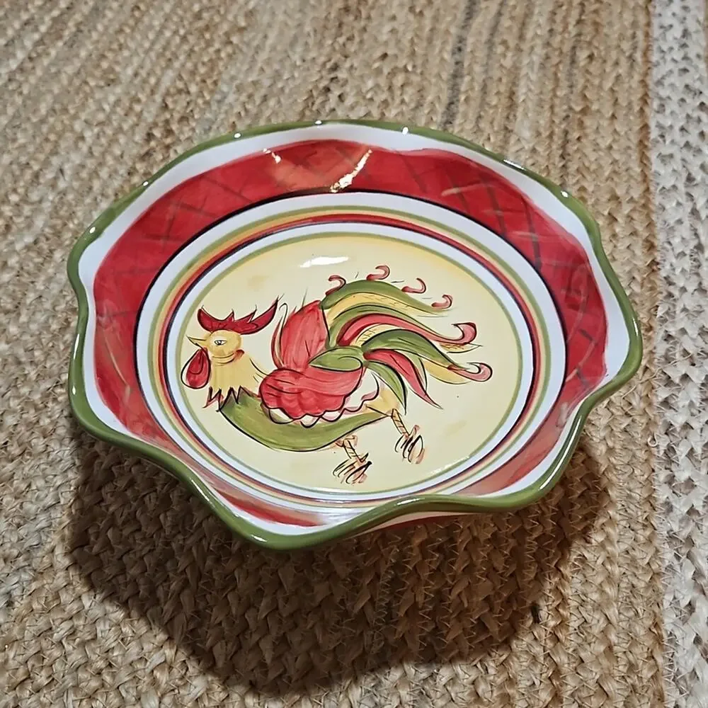 HD Design Rafael Rooster Red Ruffled Serving Platter Bowl Large Farmhouse